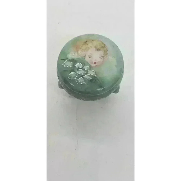 Vintage Jewelry Trinket Ring Gift Box Porcelain Hand Painted Moriage Trim - Picture 3 of 10